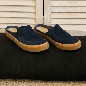 Toms Navy Suede Mules with Tan Sole